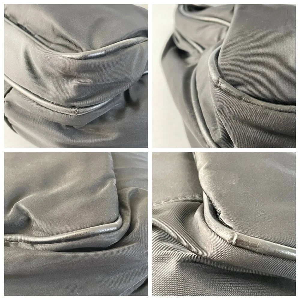 Prada black nylon and leather silver pushlock vintage iconic slouchy briefcase